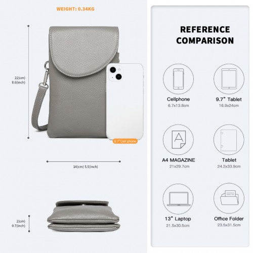 Easy Luggage LB2140 - Miss Lulu Touch Screen Genuine Leather Small Crossbody Bag - Grey