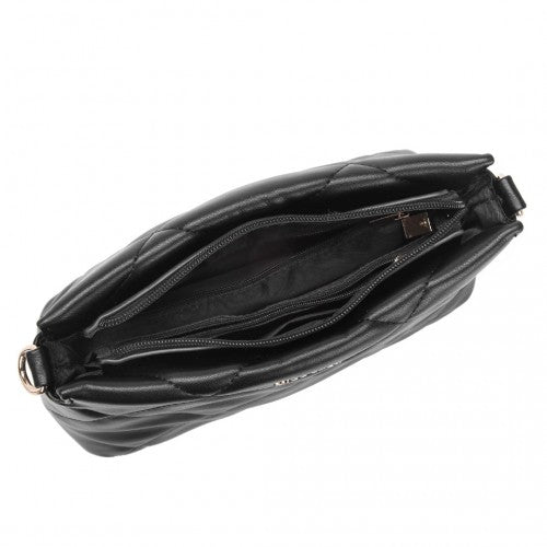 Easy Luggage LB2237 - Miss Lulu PU Leather Rhombus Shoulder Bag - Black