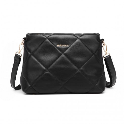 Easy Luggage LB2237 - Miss Lulu PU Leather Rhombus Shoulder Bag - Black