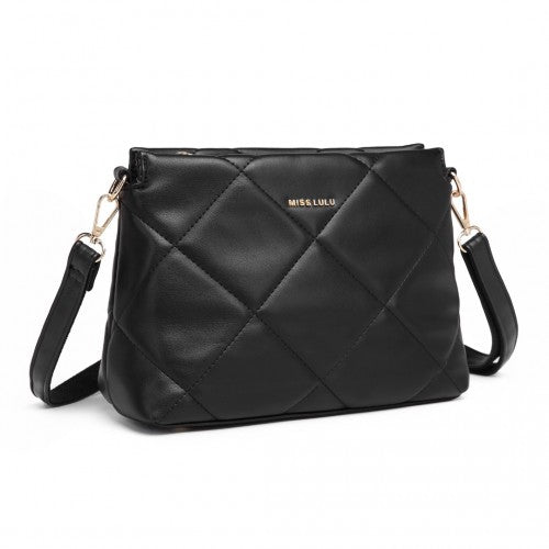 Easy Luggage LB2237 - Miss Lulu PU Leather Rhombus Shoulder Bag - Black