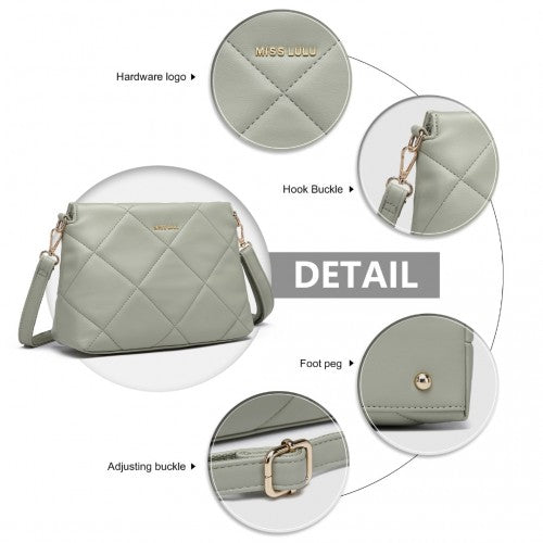 Easy Luggage LB2237 - Miss Lulu PU Leather Rhombus Shoulder Bag - Green