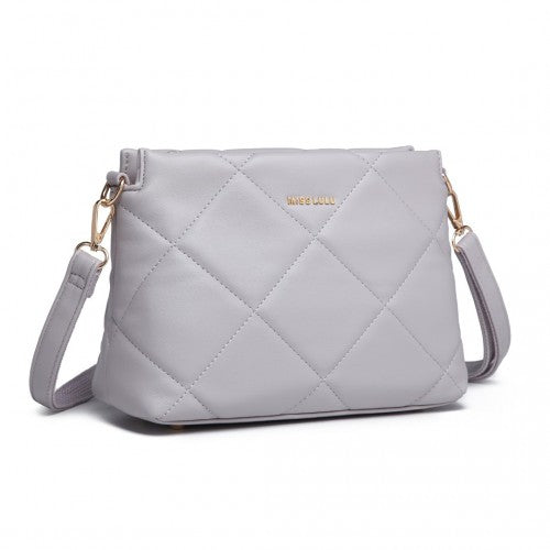 Easy Luggage LB2237 - Miss Lulu PU Leather Rhombus Shoulder Bag - Light Grey