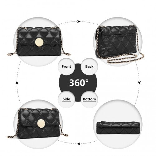 Easy Luggage LB2242 - Miss Lulu Smooth Flap Chain Shoulder Bag - Black