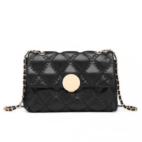 Easy Luggage LB2242 - Miss Lulu Smooth Flap Chain Shoulder Bag - Black