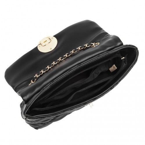 Easy Luggage LB2242 - Miss Lulu Smooth Flap Chain Shoulder Bag - Black