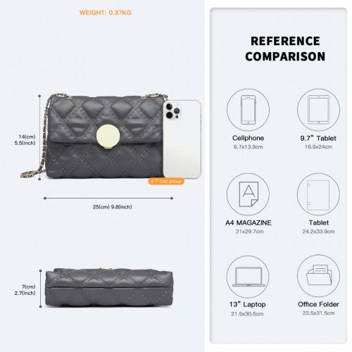 Easy Luggage LB2242 - Miss Lulu Smooth Flap Chain Shoulder Bag - Grey