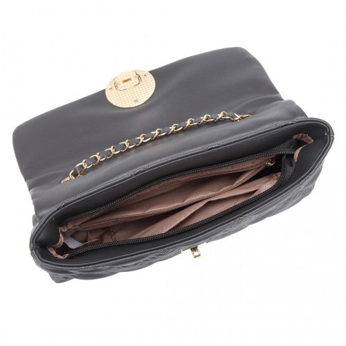 Easy Luggage LB2242 - Miss Lulu Smooth Flap Chain Shoulder Bag - Grey