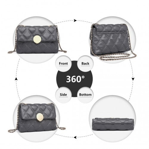Easy Luggage LB2242 - Miss Lulu Smooth Flap Chain Shoulder Bag - Grey
