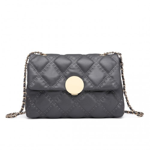 Easy Luggage LB2242 - Miss Lulu Smooth Flap Chain Shoulder Bag - Grey