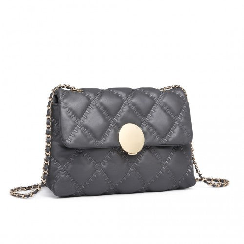 Easy Luggage LB2242 - Miss Lulu Smooth Flap Chain Shoulder Bag - Grey