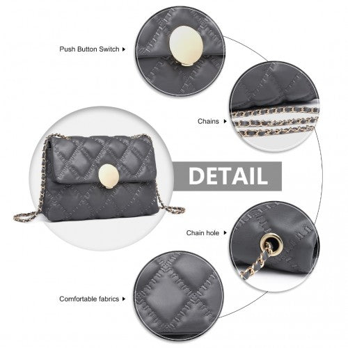 Easy Luggage LB2242 - Miss Lulu Smooth Flap Chain Shoulder Bag - Grey