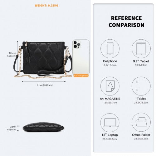 Easy Luggage LB2247 - Miss Lulu Small PU Leather Soft Crossbody Bag - Black
