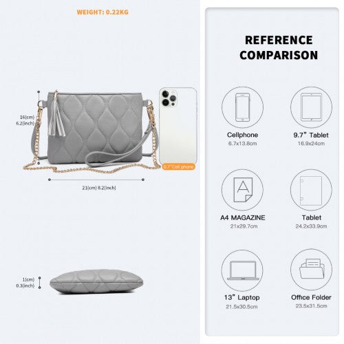 Easy Luggage LB2247 - Miss Lulu Small PU Leather Soft Crossbody Bag - Grey