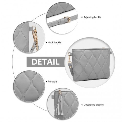 Easy Luggage LB2247 - Miss Lulu Small PU Leather Soft Crossbody Bag - Grey