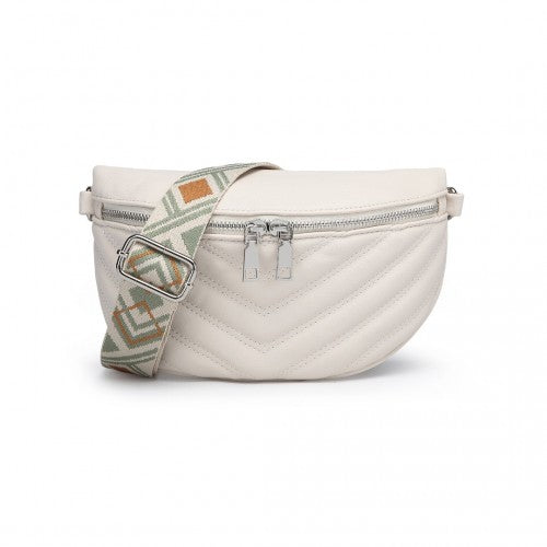 Easy Luggage LB2307 - Miss Lulu Wide Strap Bum Bag Lightweight Adjustable Waist Bag - Beige
