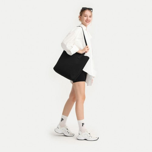 Easy Luggage LB2326 - Miss Lulu Large Capacity Polyester Tote Shopping Bag - Black
