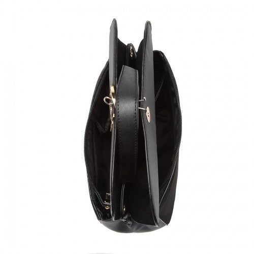 Easy Luggage LB6871-MISS LULU STYLISH LADIES LEATHER HANDBAG SHOULDER BAG BLACK