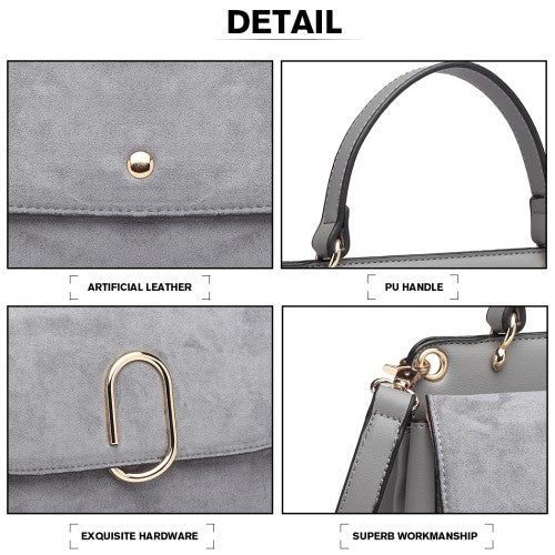 Easy Luggage LB6871-MISS LULU STYLISH LADIES LEATHER HANDBAG SHOULDER BAG GREY