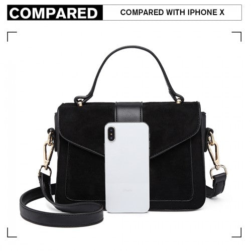 Easy Luggage LB6872 - Miss Lulu Matte PU Leather Midi Handbag Cross Body Bag - Black