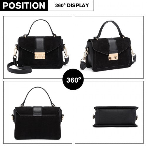 Easy Luggage LB6872 - Miss Lulu Matte PU Leather Midi Handbag Cross Body Bag - Black