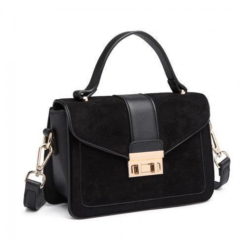 Easy Luggage LB6872 - Miss Lulu Matte PU Leather Midi Handbag Cross Body Bag - Black