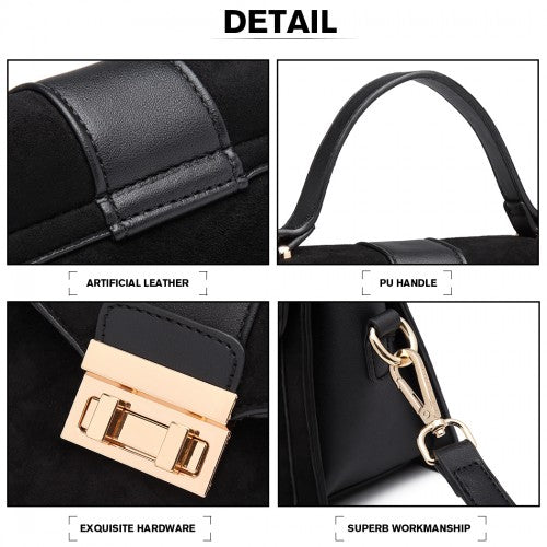 Easy Luggage LB6872 - Miss Lulu Matte PU Leather Midi Handbag Cross Body Bag - Black