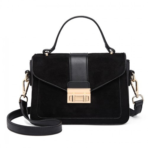 Easy Luggage LB6872 - Miss Lulu Matte PU Leather Midi Handbag Cross Body Bag - Black