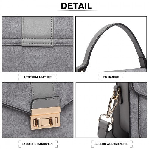 Easy Luggage LB6872 - Miss Lulu Matte PU Leather Midi Handbag Cross Body Bag - Grey