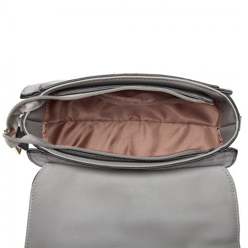 Easy Luggage LB6872 - Miss Lulu Matte PU Leather Midi Handbag Cross Body Bag - Grey