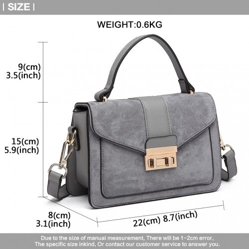 Easy Luggage LB6872 - Miss Lulu Matte PU Leather Midi Handbag Cross Body Bag - Grey