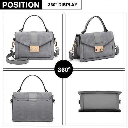 Easy Luggage LB6872 - Miss Lulu Matte PU Leather Midi Handbag Cross Body Bag - Grey