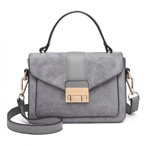 Easy Luggage LB6872 - Miss Lulu Matte PU Leather Midi Handbag Cross Body Bag - Grey