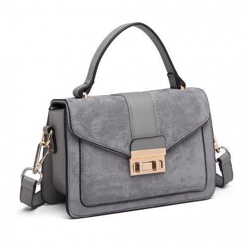 Easy Luggage LB6872 - Miss Lulu Matte PU Leather Midi Handbag Cross Body Bag - Grey