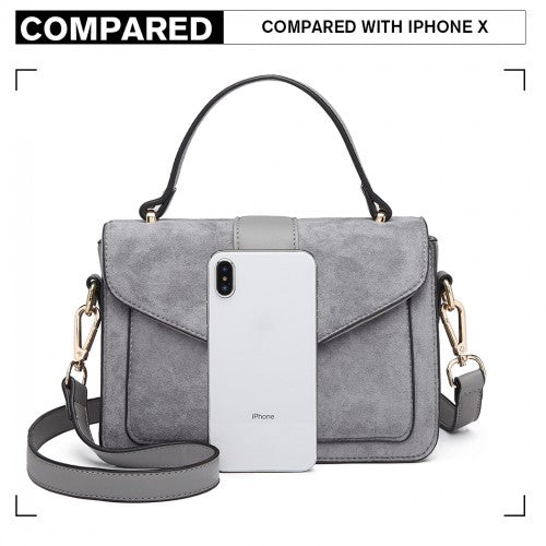 Easy Luggage LB6872 - Miss Lulu Matte PU Leather Midi Handbag Cross Body Bag - Grey