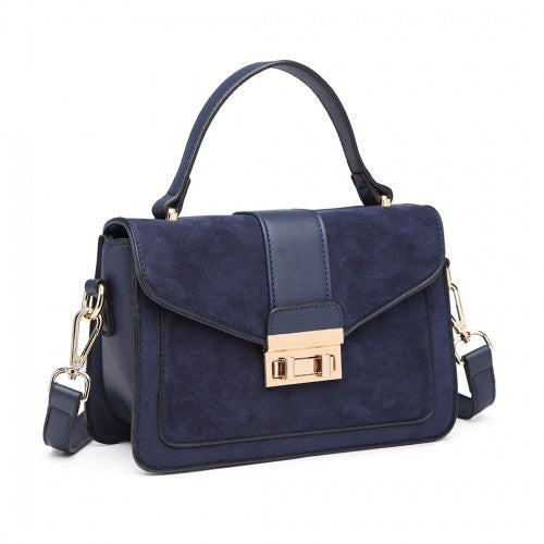 Easy Luggage LB6872 - Miss Lulu Matte PU Leather Midi Handbag Cross Body Bag - Navy