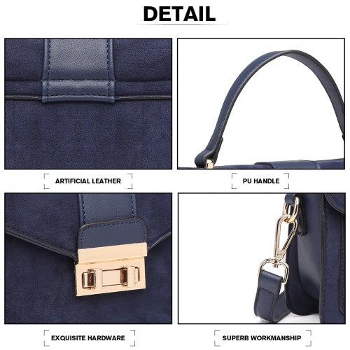 Easy Luggage LB6872 - Miss Lulu Matte PU Leather Midi Handbag Cross Body Bag - Navy
