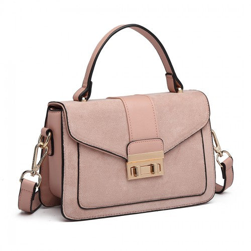 Easy Luggage LB6872 - Miss Lulu Matte PU Leather Midi Handbag Cross Body Bag - Pink