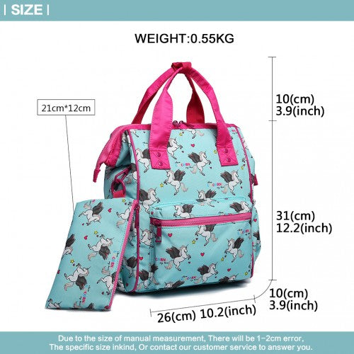 Easy Luggage LB6896 - Miss Lulu Child's Unicorn Backpack with Pencil Case - Blue