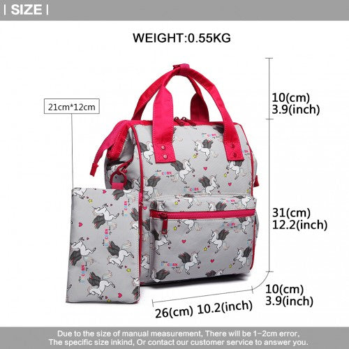 Easy Luggage LB6896 - Miss Lulu Child's Unicorn Backpack with Pencil Case - Grey