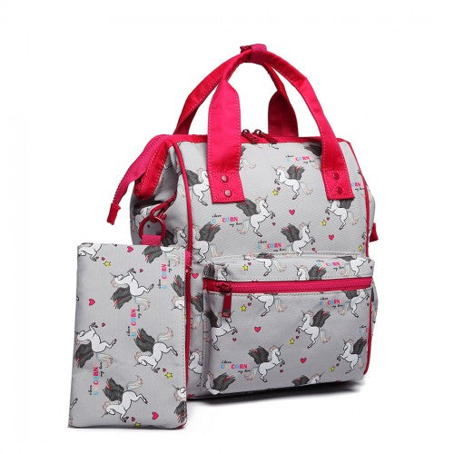 Easy Luggage LB6896 - Miss Lulu Child's Unicorn Backpack with Pencil Case - Grey
