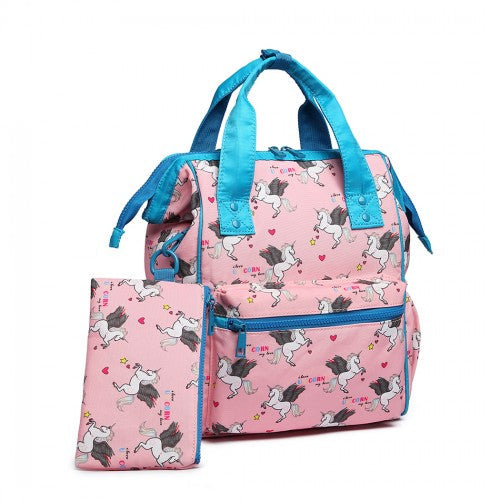 Easy Luggage LB6896 - Miss Lulu Child's Unicorn Backpack with Pencil Case - Pink
