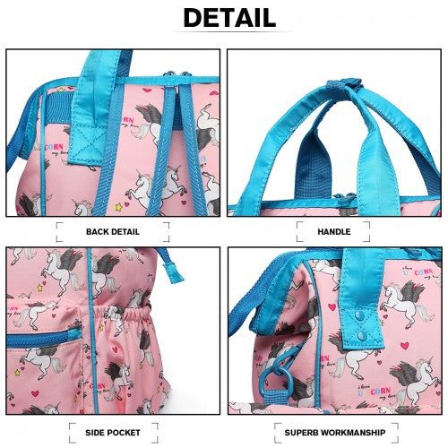 Easy Luggage LB6896 - Miss Lulu Child's Unicorn Backpack with Pencil Case - Pink