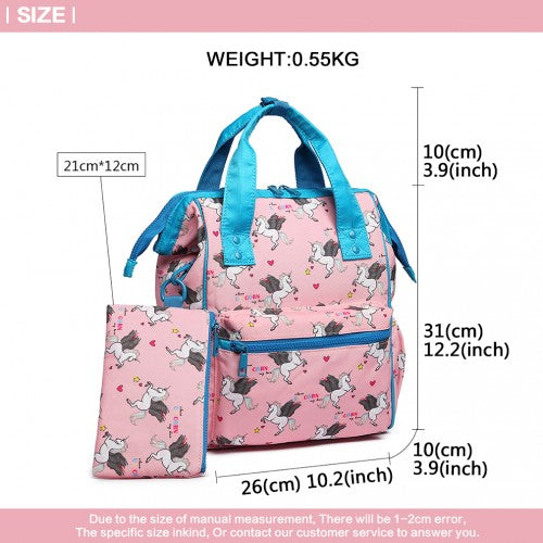 Easy Luggage LB6896 - Miss Lulu Child's Unicorn Backpack with Pencil Case - Pink