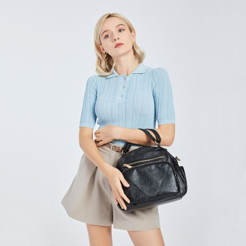 Easy Luggage LB6907 - Miss Lulu Bowler Style Shoulder Bag - Black