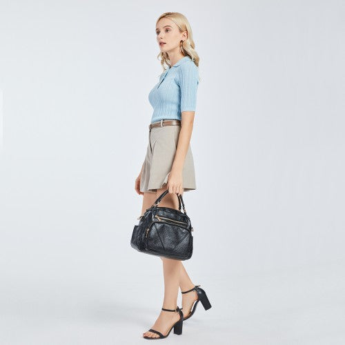 Easy Luggage LB6907 - Miss Lulu Bowler Style Shoulder Bag - Black