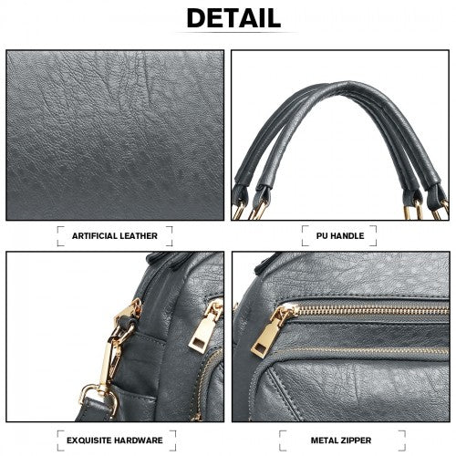 Easy Luggage LB6907 - Miss Lulu Bowler Style Shoulder Bag - Grey
