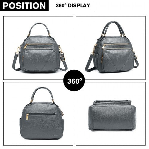 Easy Luggage LB6907 - Miss Lulu Bowler Style Shoulder Bag - Grey