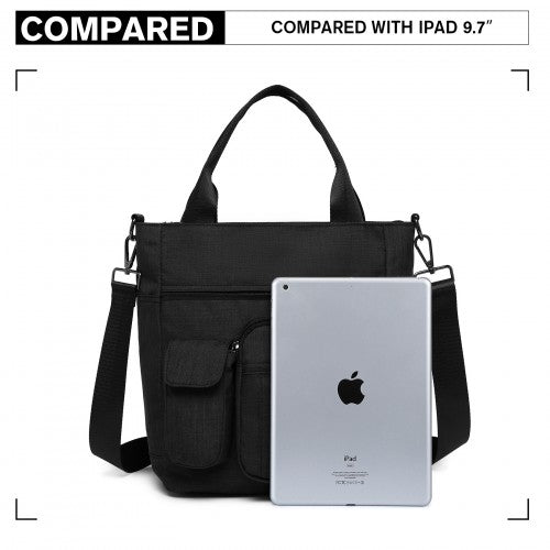 Easy Luggage LB6923 - Kono Multi-Compartment Tote Shoulder Bag - Black