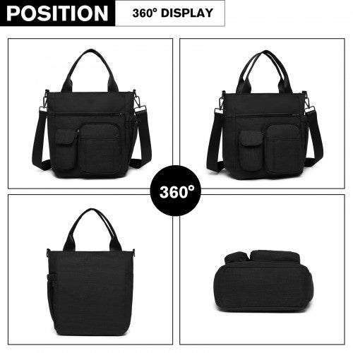 Easy Luggage LB6923 - Kono Multi-Compartment Tote Shoulder Bag - Black