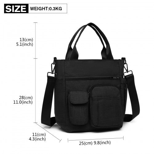 Easy Luggage LB6923 - Kono Multi-Compartment Tote Shoulder Bag - Black